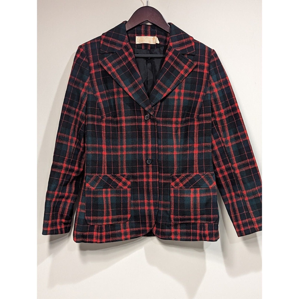 Vintage 40s 1950s Pendleton Wool 49er Blazer Jacket Women's 14 Red Green Plaid